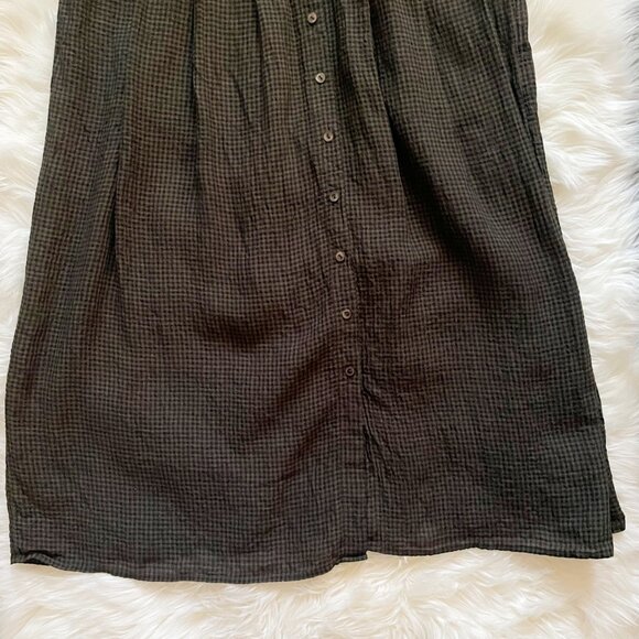 NEW Eileen Fisher Seaweed Linen Mandarin Collar Sleeveless Pleated Midi Dress - Picture 3 of 6